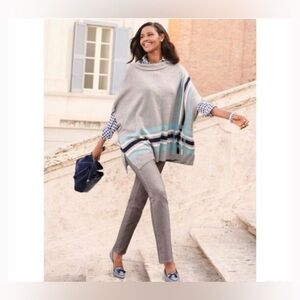 Talbots Sabrina Knit Poncho Shrug Grey Stripe Colorblock S/M